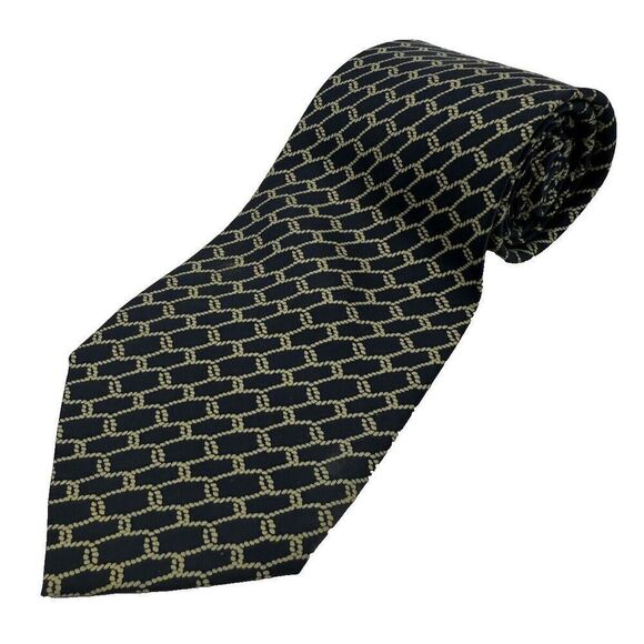 Vintage 80s Tiffany & Co Silk Tie 56 1/2 x 3 5/8 Gorgeous Blue Chain Link‎ Tie - Picture 1 of 8